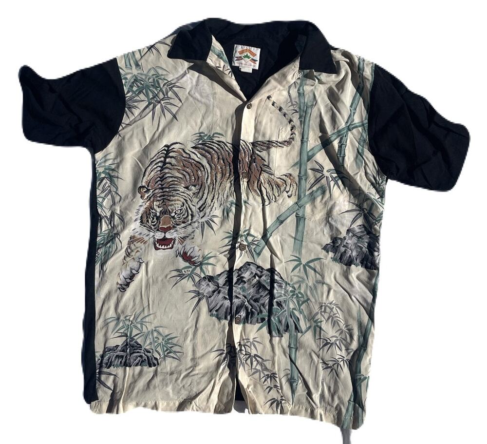 Hawaiian Tiger Print Bamboo Maximalist Button Down Pineapple Juice